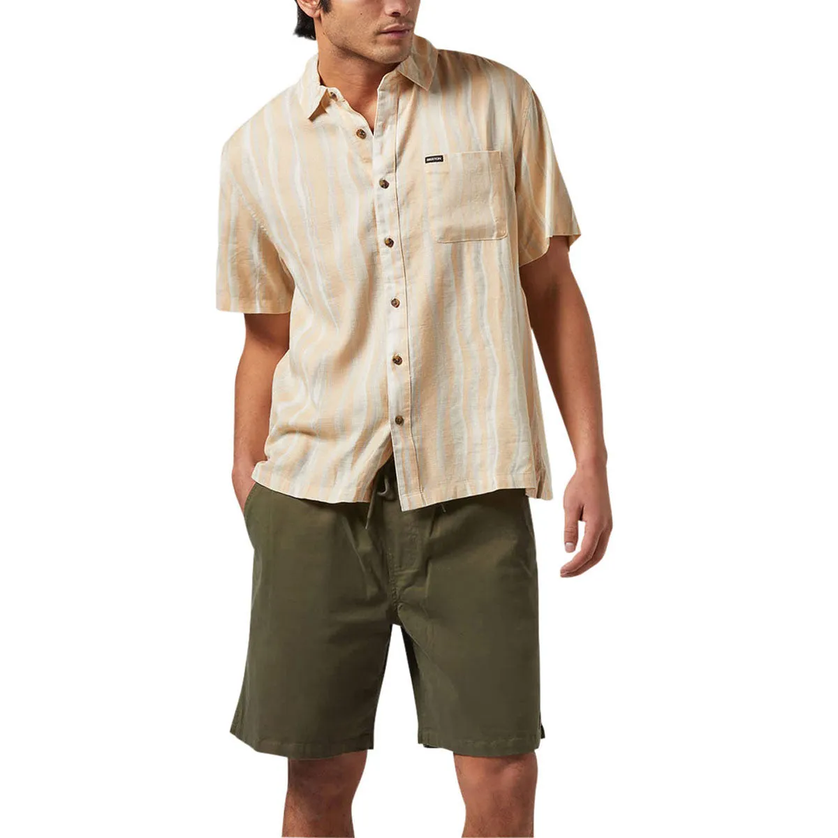 Brixton Cru Slub Shirt - Hazelnut/Painterly Stripe Earthy Palette