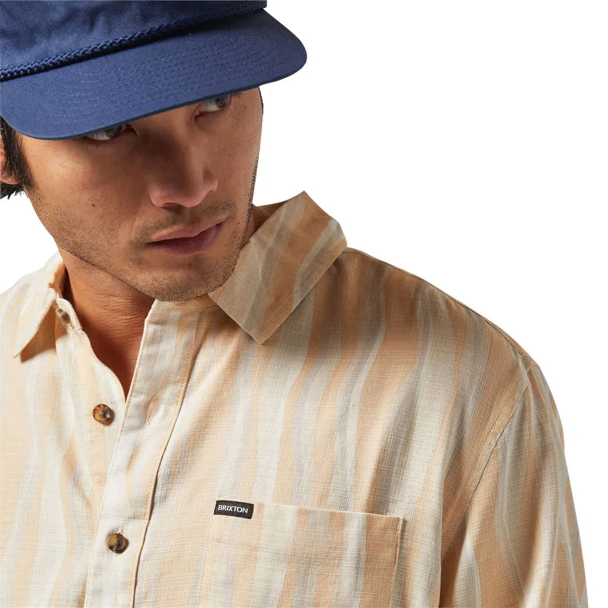 Brixton Cru Slub Shirt - Hazelnut/Painterly Stripe Professional Look