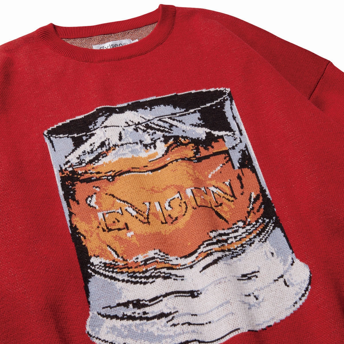 Classic Pullover Design Evisen Mountain High Jacquard Crewneck Sweatshirt - Brick