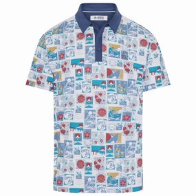 Original Penguin Pete's Stamp Roadmap Polo Shirt - Bright White Timeless Fit Lightweight Look