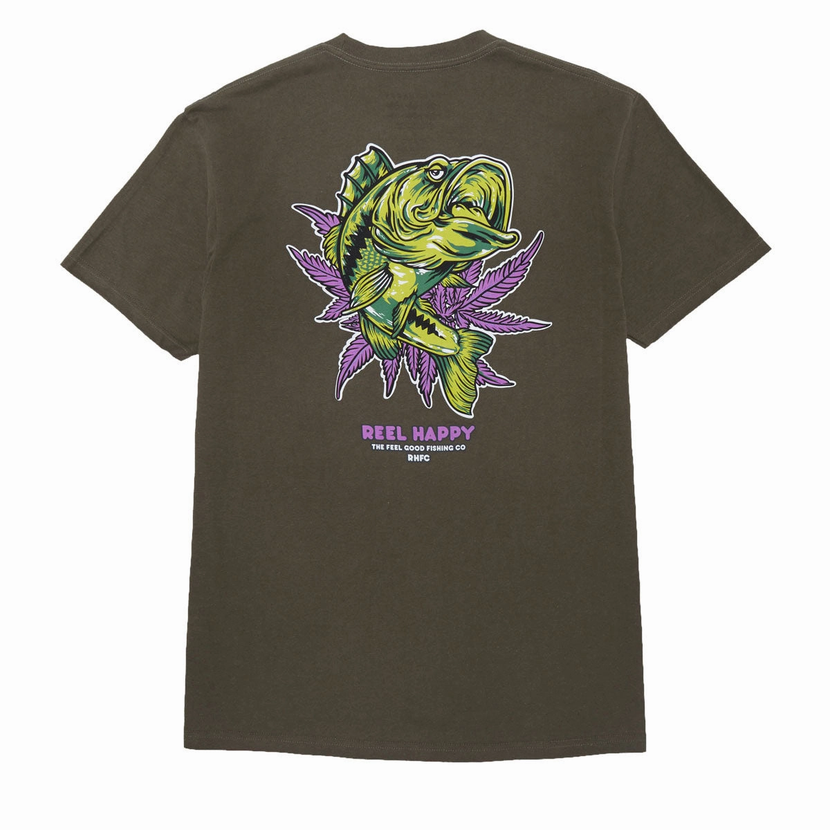 Vibrant Colors Outdoor Comfort Style Reel Happy Good Times T-Shirt - Olive Green
