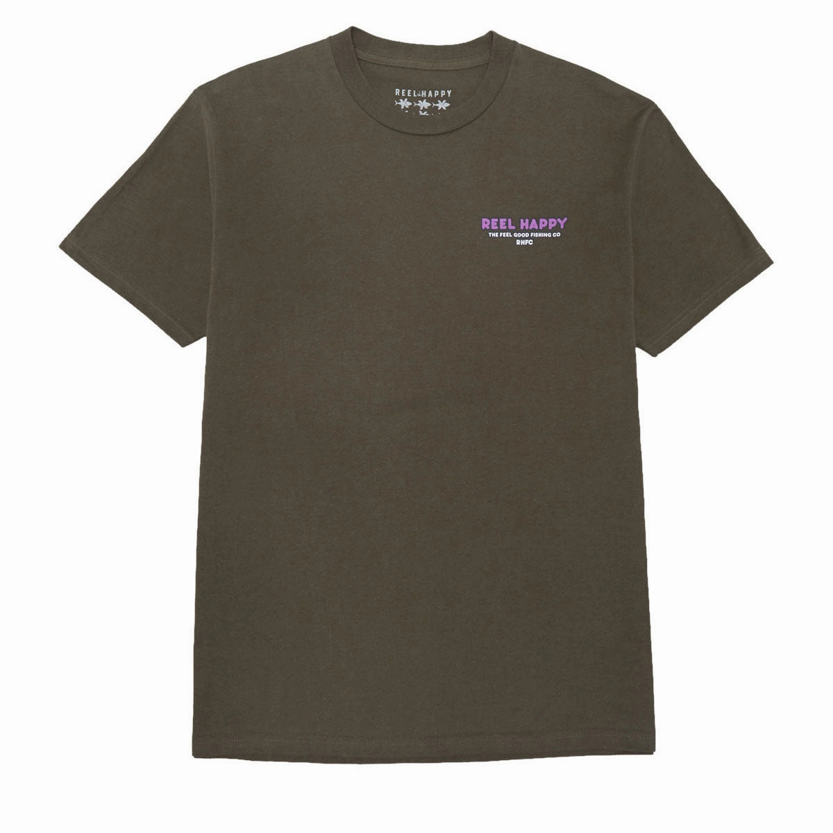 Sleek Fit Soft Texture Reel Happy Good Times T-Shirt - Olive Green