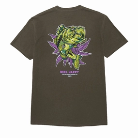 Vibrant Colors Outdoor Comfort Style Reel Happy Good Times T-Shirt - Olive Green