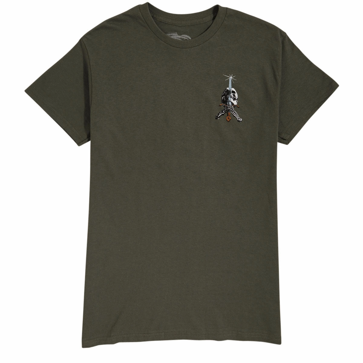 Layered Look Wear AntiPillingTreatment Powell-Peralta Skull And Sword T-Shirt - Military Green II