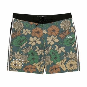 Layering Piece Slim Stretch Fit AVVA Sketch Hibiscus 19 Boardshorts - Olive