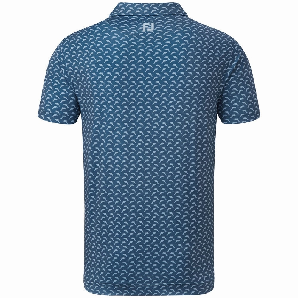 dry cleanable FootJoy Dolphins Print Lisle Polo Shirt - Ink/Dusk Blue