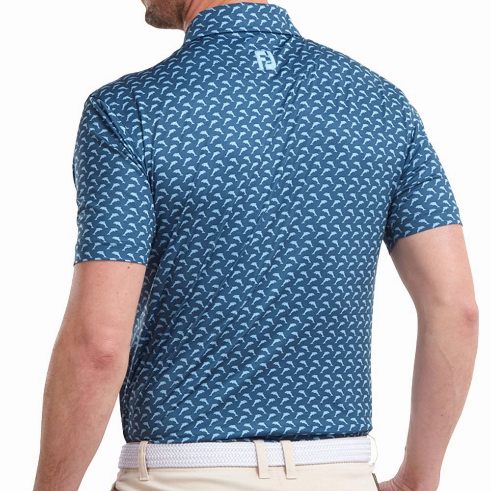 FootJoy Dolphins Print Lisle Polo Shirt - Ink/Dusk Blue Breathable Mesh Panels