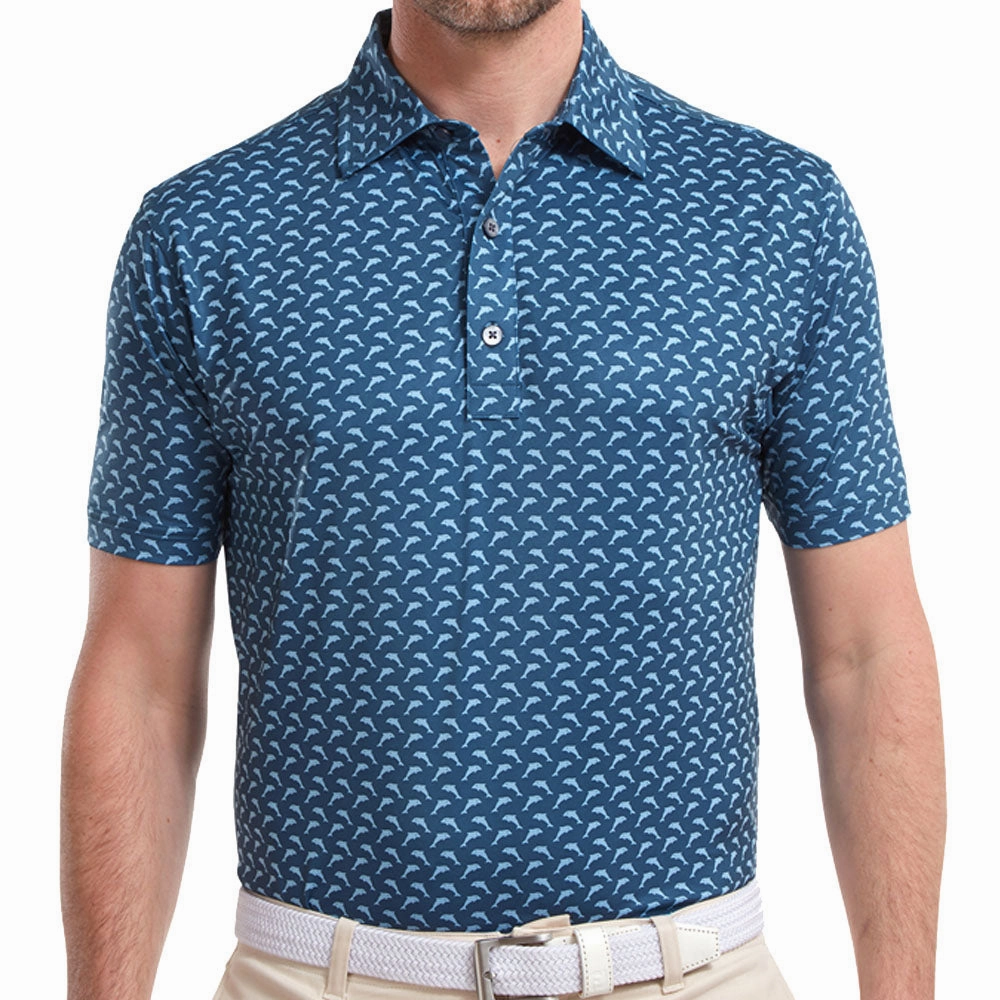 Versatile Top FootJoy Dolphins Print Lisle Polo Shirt - Ink/Dusk Blue