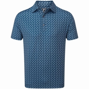 FootJoy Dolphins Print Lisle Polo Shirt - Ink/Dusk Blue Moisture Control Fabric