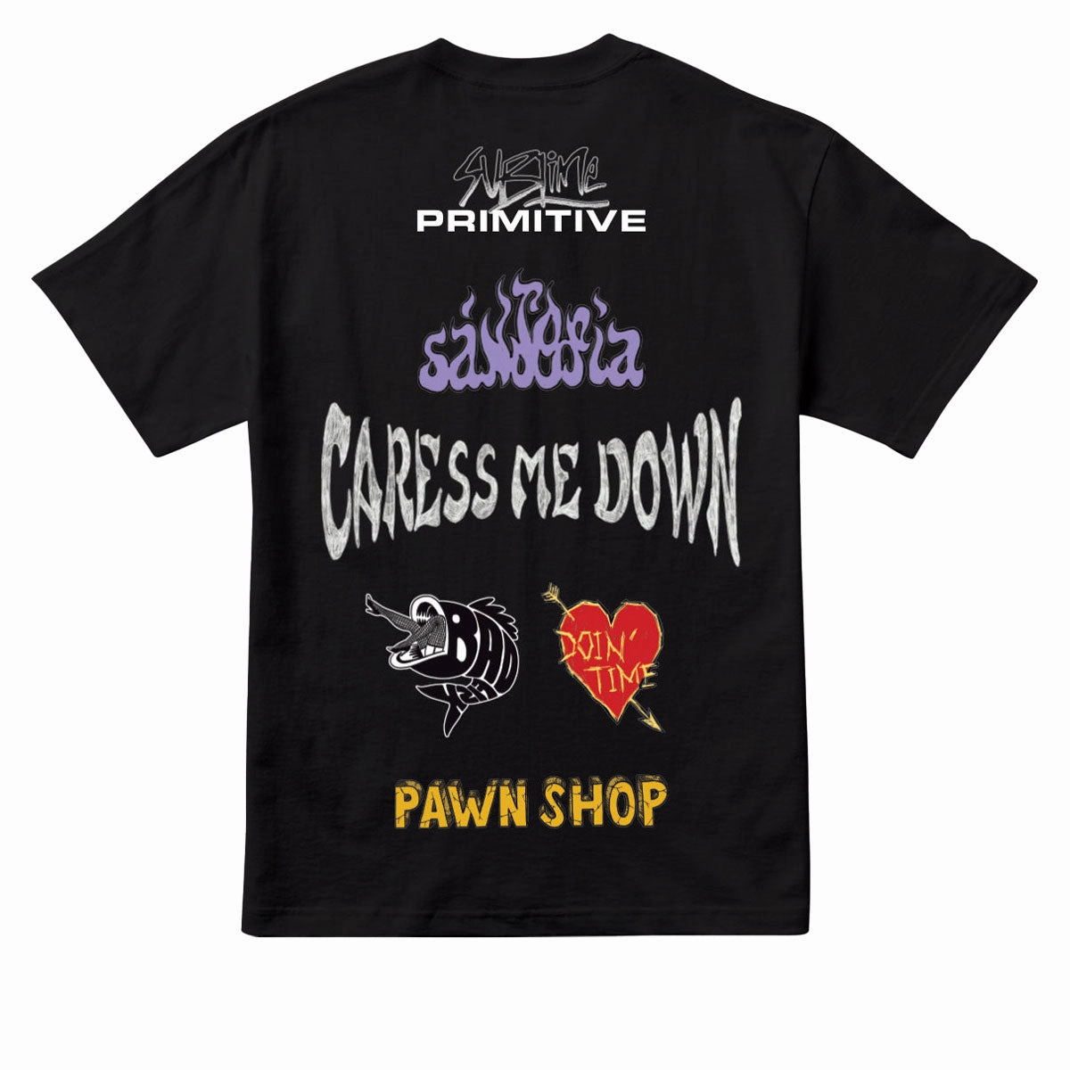 Primitive x Sublime Down Here T-Shirt - Black Drop Shoulder Cut Anti Pill Surface