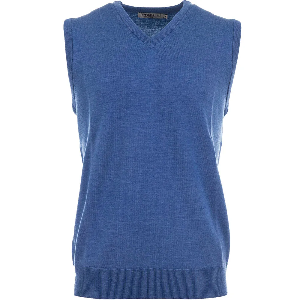 ProQuip Merino V-Neck Sleeveless Slipover - Blue warm - feeling clothing Noise Reduced Zippers