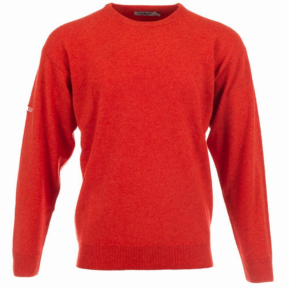 product availability Comfy Wear ProQuip Lambswool Water Repellent Crew Neck Golf Sweater - Inferno Orange