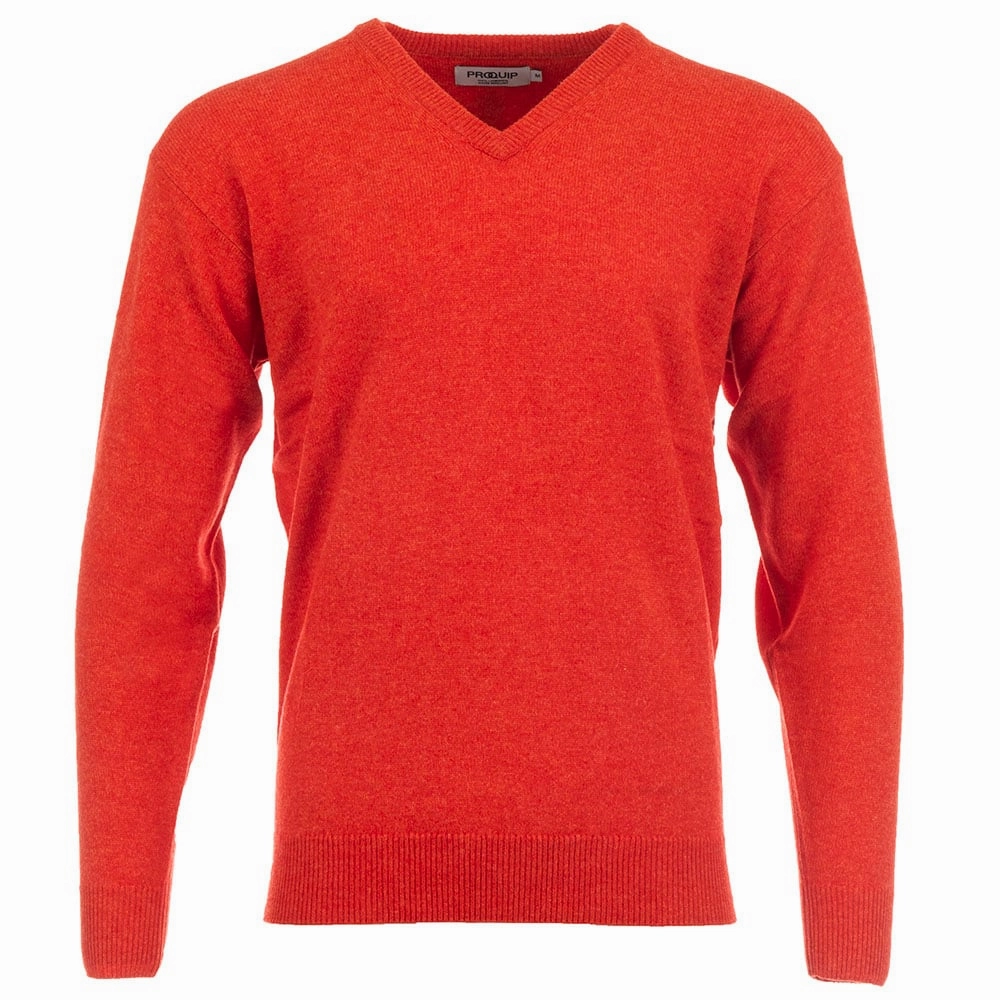 old people ProQuip Lambswool Water Repellent V Neck Golf Sweater - Inferno