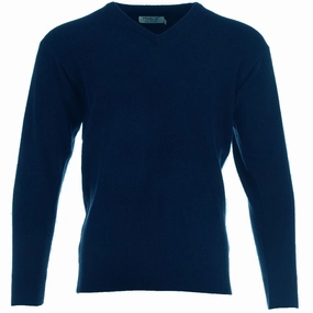 ProQuip Lambswool Water Repellent V Neck Golf Sweater - Navy Cotton Blend