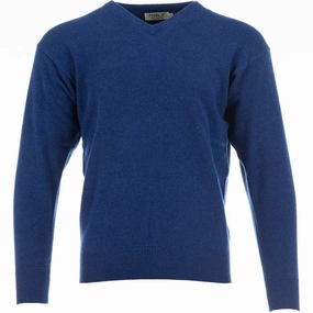 ProQuip Lambswool Water Repellent V Neck Golf Sweater - Persian Blue Warm Fashion