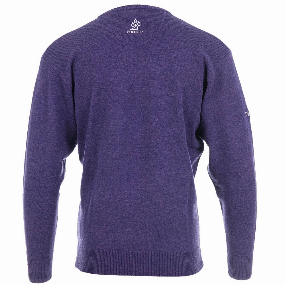 Sustainable Fabric ProQuip Lambswool Water Repellent V Neck Golf Sweater - Purple