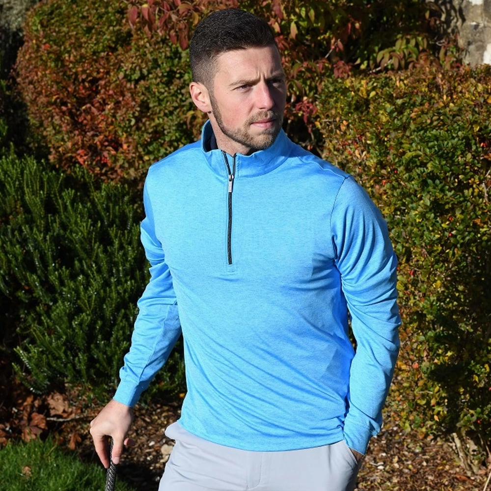 Contrast Stitching Winter Layer ProQuip Pro Tech Melange 1/2 Zip Pullover - Azure Blue