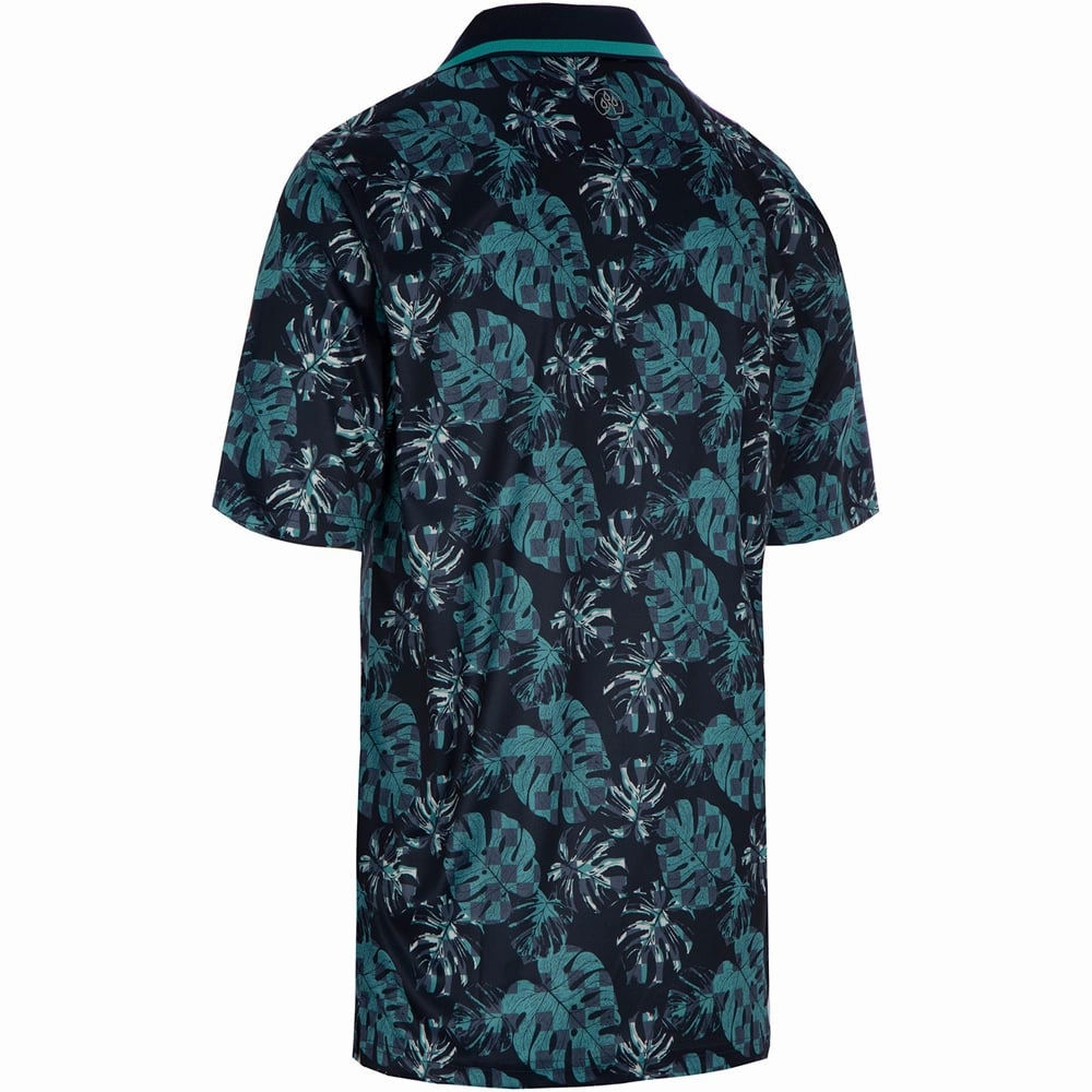 TemperatureRegulating Ethically Sourced Materials ProQuip Sub7 Leaf Print Polo Shirt - Navy/Blue/Porcelain