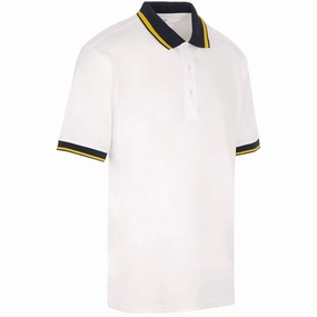 ProQuip Sub7 Plain Polo Shirt - White/Gold Abstract mystery Yarn Dyed Stripes
