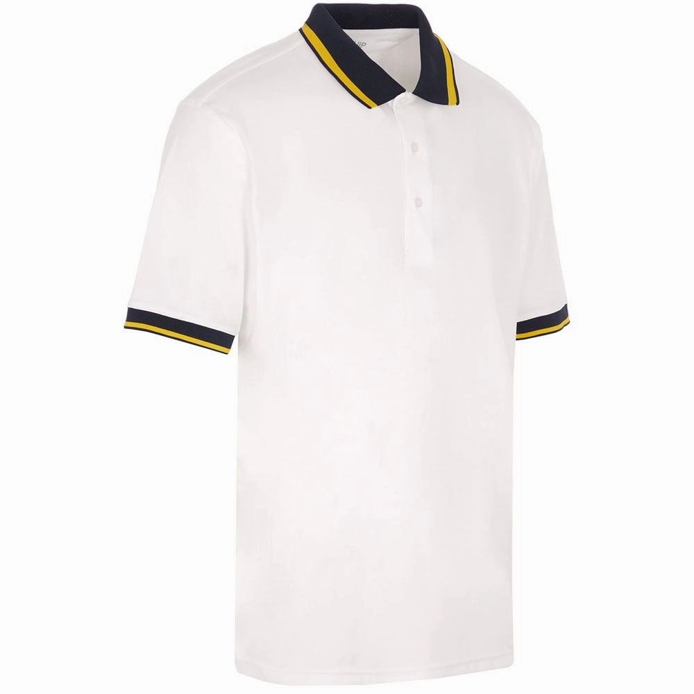 ProQuip Sub7 Plain Polo Shirt - White/Gold Abstract mystery Yarn Dyed Stripes