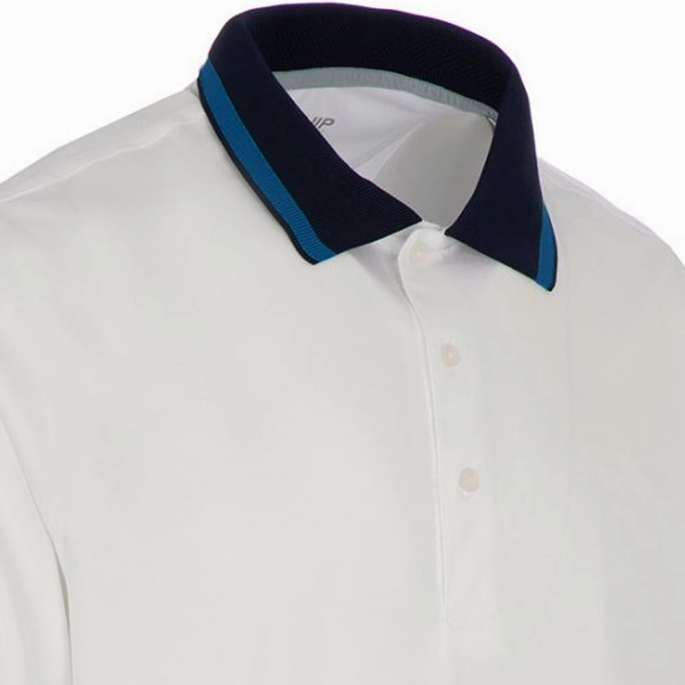 ProQuip Sub7 Plain Polo Shirt - White/Royal polo neck