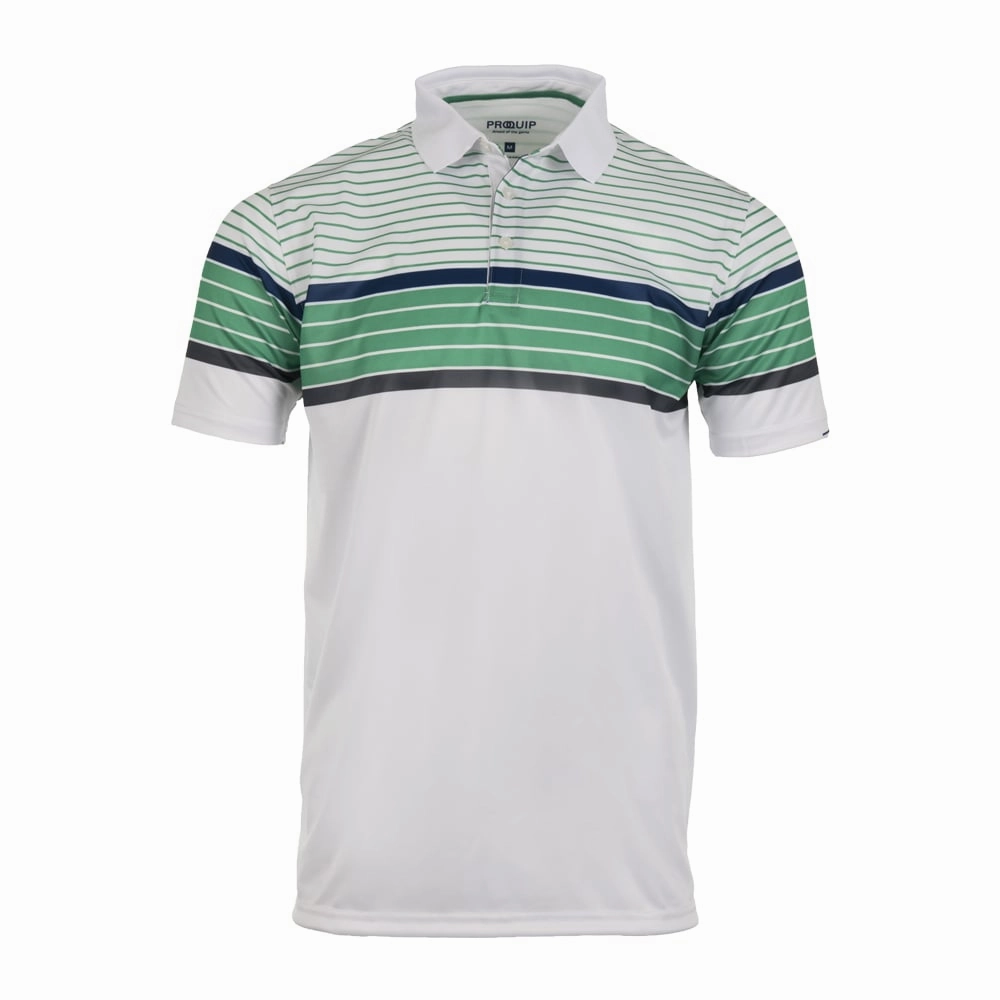 ProQuip Technical Chest Stripe Golf Polo Shirt - White/Green Casual Layering Wear