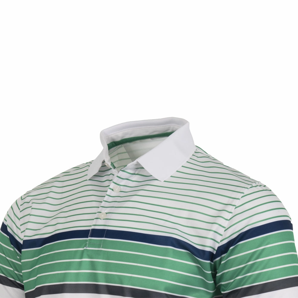 Longline Hemline ProQuip Technical Chest Stripe Golf Polo Shirt - White/Green