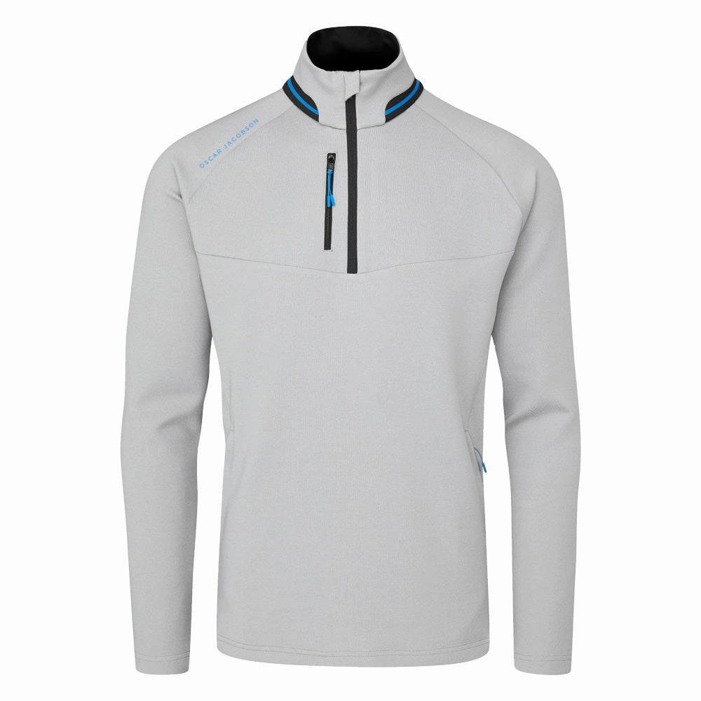 Oscar Jacobson Thomson Zip Neck Sweater - Light Grey watch accents Comfort Wear