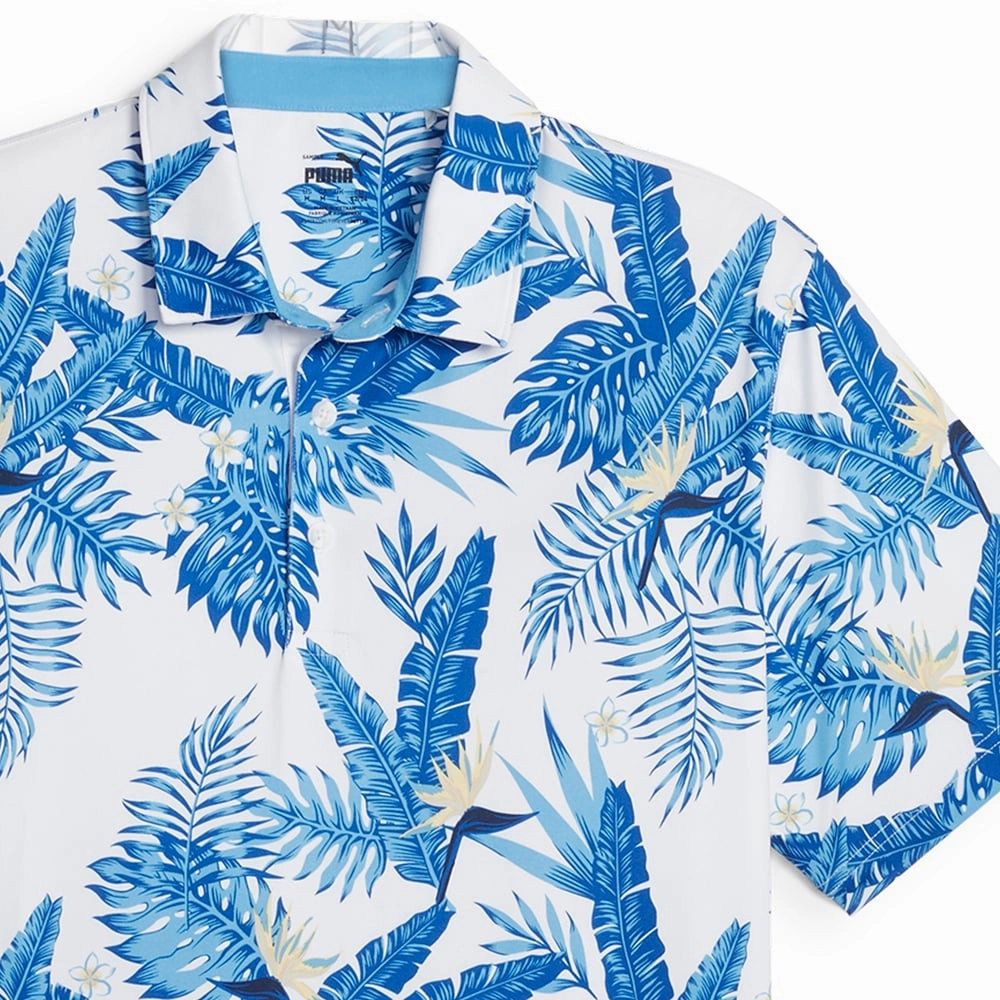 Cozy Feel Puma Cloudspun Aloha Polo Shirt - White Glow/Festive Blue
