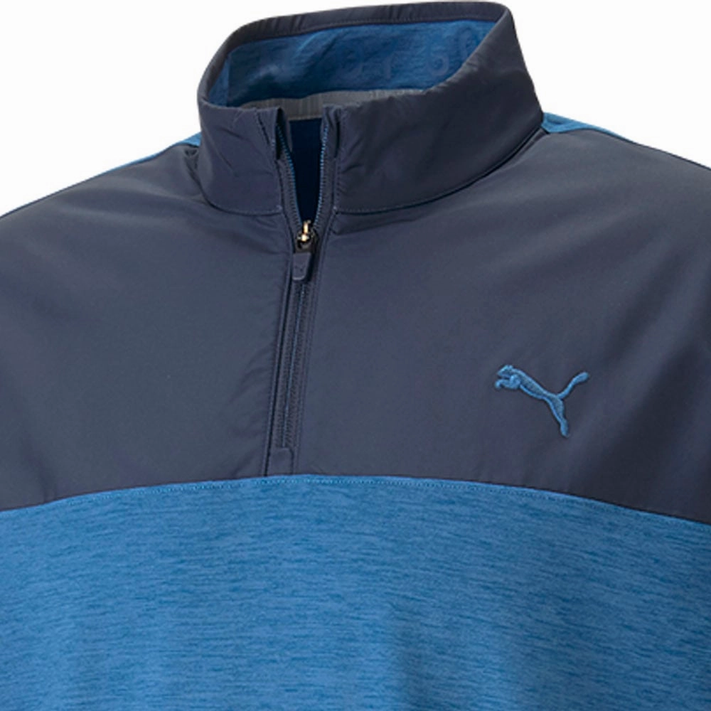 Puma Cloudspun Colour Block 1/4 Zip Pullover - Navy Blazer/Lake Blue Heather product marketing