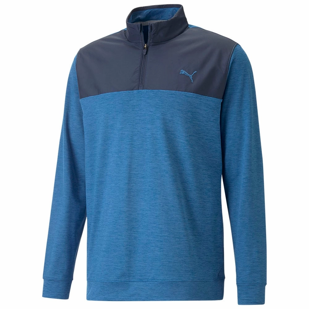 Warm Layers Puma Cloudspun Colour Block 1/4 Zip Pullover - Navy Blazer/Lake Blue Heather