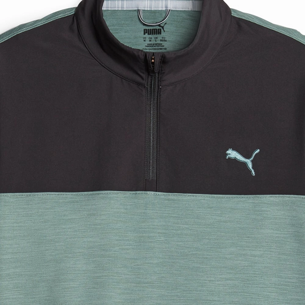 Puma Cloudspun Colour Block 1/4 Zip Pullover - Puma Black/Eucalyptus Heather Cozy Outerwear Designer