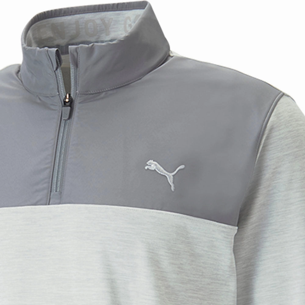 Puma Cloudspun Colour Block 1/4 Zip Pullover - Quiet Shade/High Rise Heather product fleece lining warmth Loose Fit