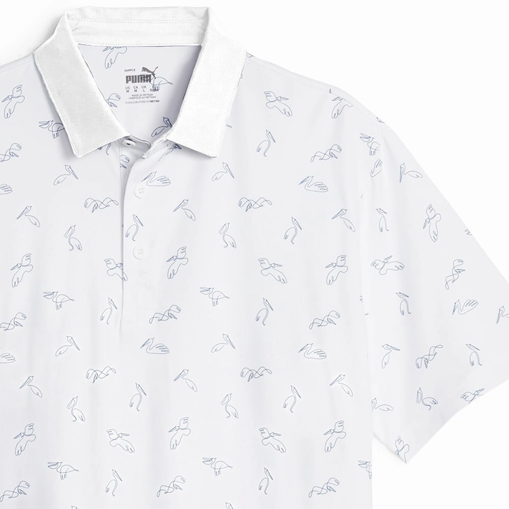 Puma Cloudspun Echo Polo Shirt - White Glow/Navy Blazer FadeResistant Coating BioBased Fibers