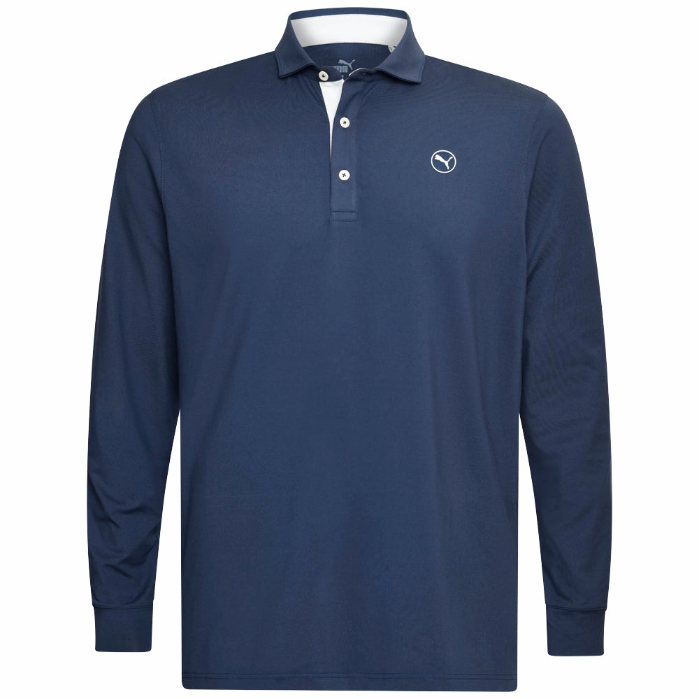 Puma Cloudspun Longsleeve Midweight Polo Shirt - Deep Navy/Ash Gray Smooth Finish
