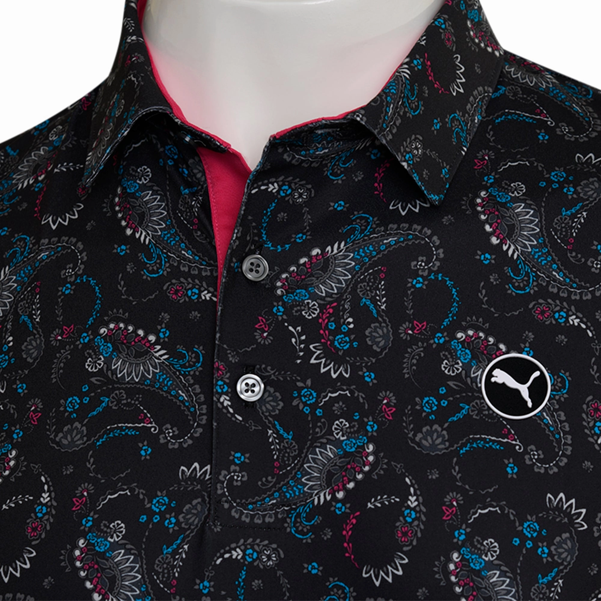 Puma Cloudspun Paisley Polo Shirt - Black/Aqua Blue Relaxed Comfort High-End Quality