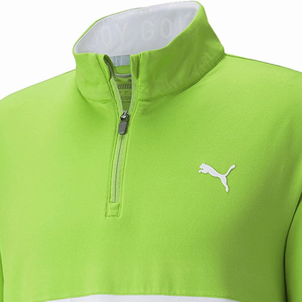 Puma Gamer Colour Block 1/4 Zip Pullover - Greenery/Bright White Fashionable Vibes Cozy And Stylish
