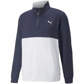 Puma Gamer Colour Block 1/4 Zip Pullover - Navy Blazer/Bright White Thermal Lining chain accents