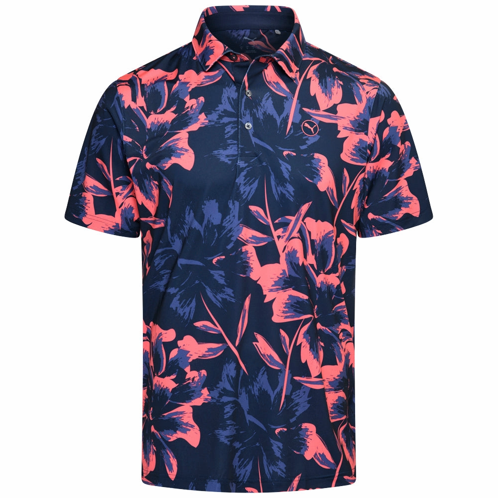 Stretchable Armholes Puma MATTR Broken Flower Polo Shirt - Deep Navy/Peach Frost