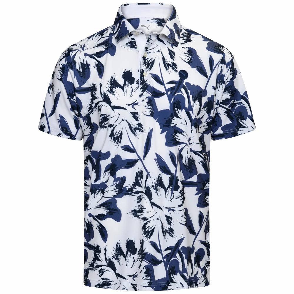 Essential Fashion Puma MATTR Broken Flower Polo Shirt - White Glow/Blue Crystal