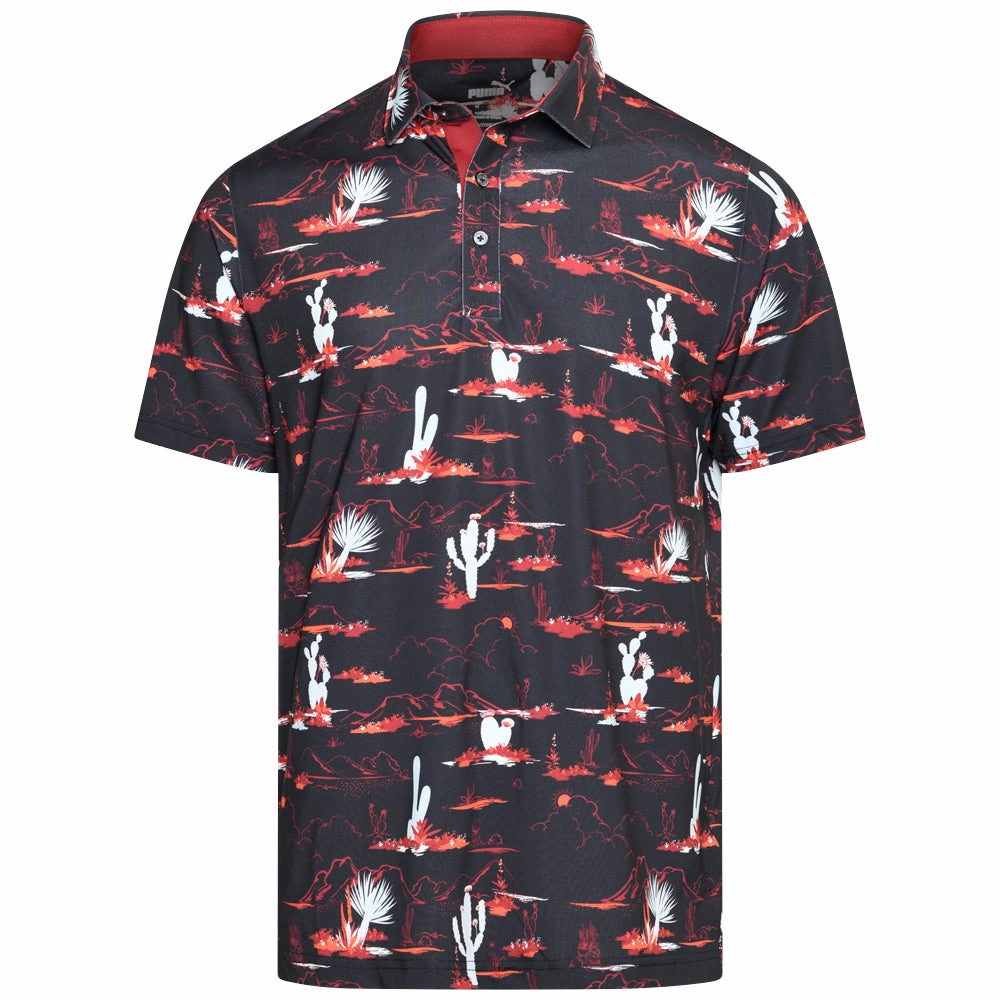 Puma MATTR Bushland Polo Shirt - Puma Black/Intense Red AdvancedMoistureManagement