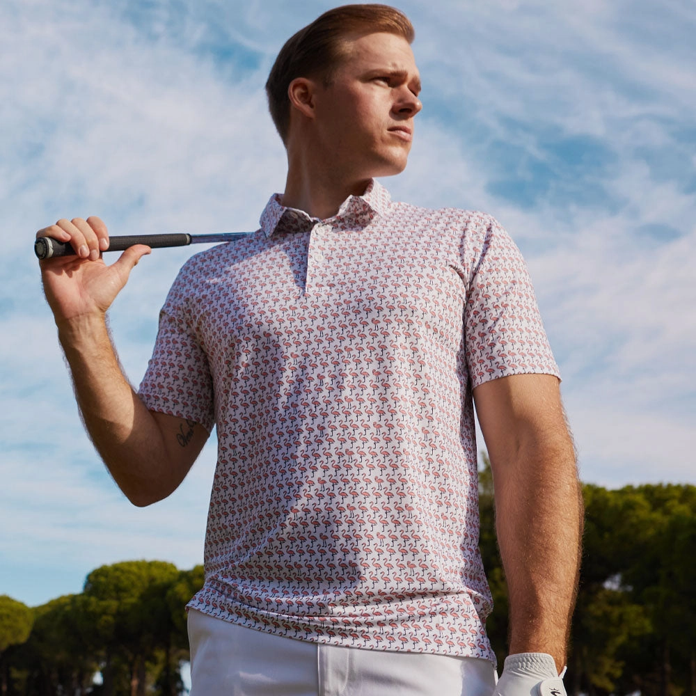 Puma MATTR Flamingo Polo Shirt - Bright White/Flamingo Pink Low Impact Manufacturing Casual Look Wear