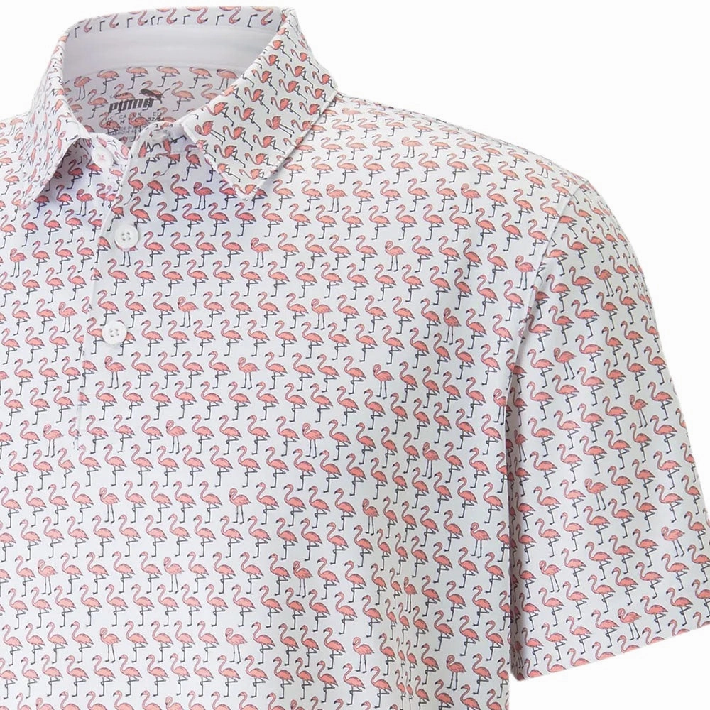Puma MATTR Flamingo Polo Shirt - Bright White/Flamingo Pink Wrinkle Resistant Material