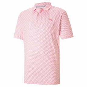 Cozy Comfort Easy Care Fabric Puma MATTR Leucadia Polo Shirt - Georgia Peach/Bright White