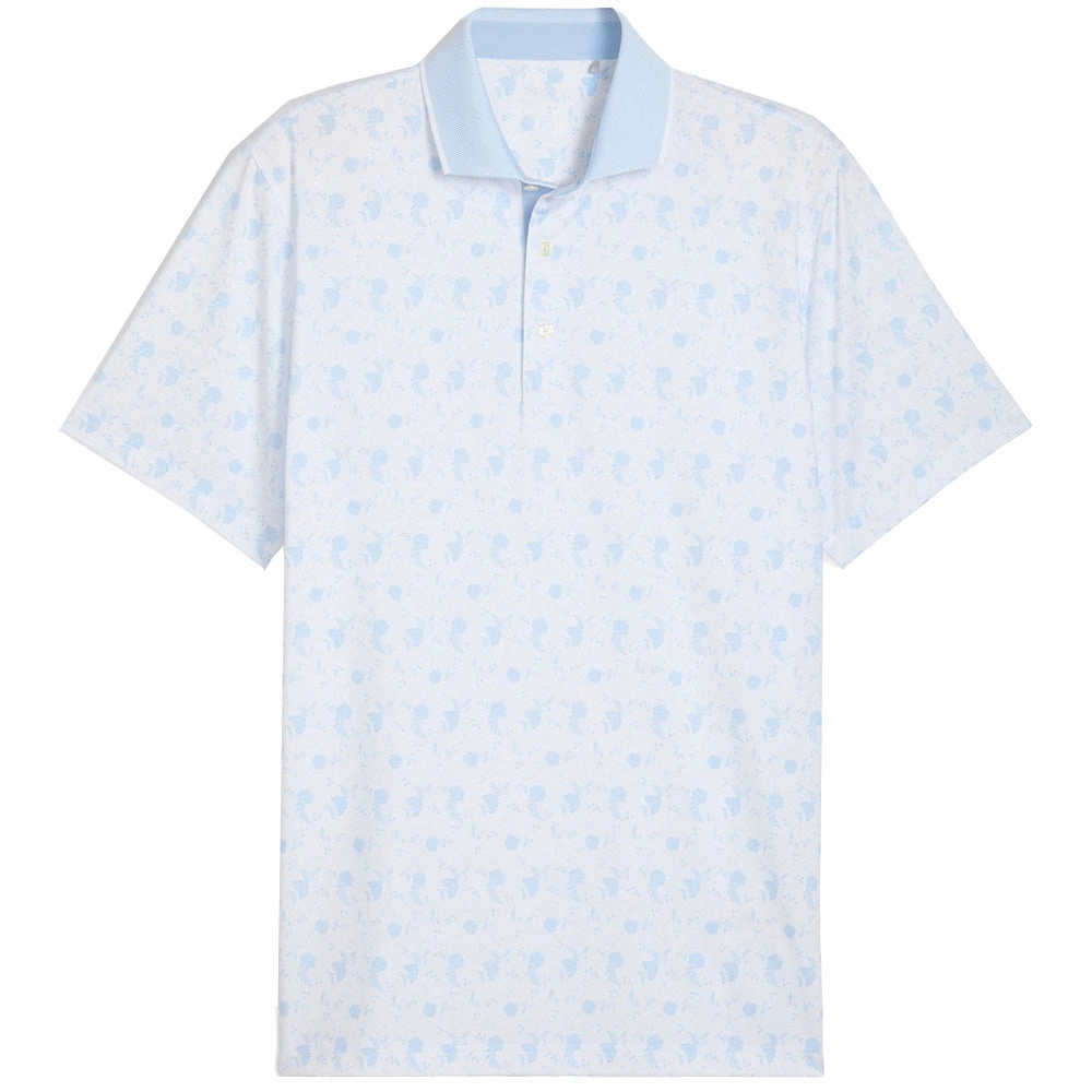 Travel Style Layerable Look Puma MATTR Ornamental Polo Shirt - White Glow/Haute Tropic