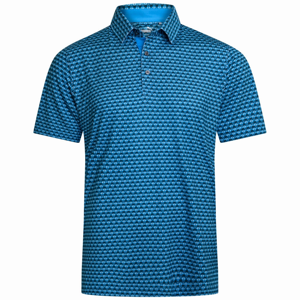 Seasonal Smart Movie Night Puma MATTR Palm Deco Polo Shirt - Aqua Blue/Black