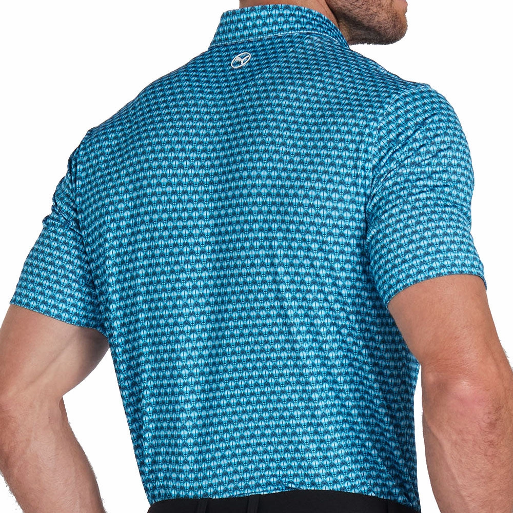 Street Outfit Breezy Comfort Puma MATTR Palm Deco Polo Shirt - Aqua Blue/Black