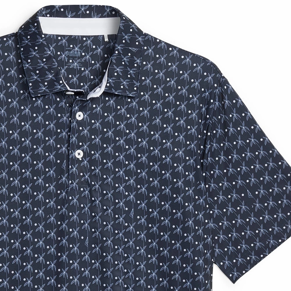 Bohemian Breathable and Comfortable Puma MATTR Palms Polo Shirt - Navy Blazer/White Glow
