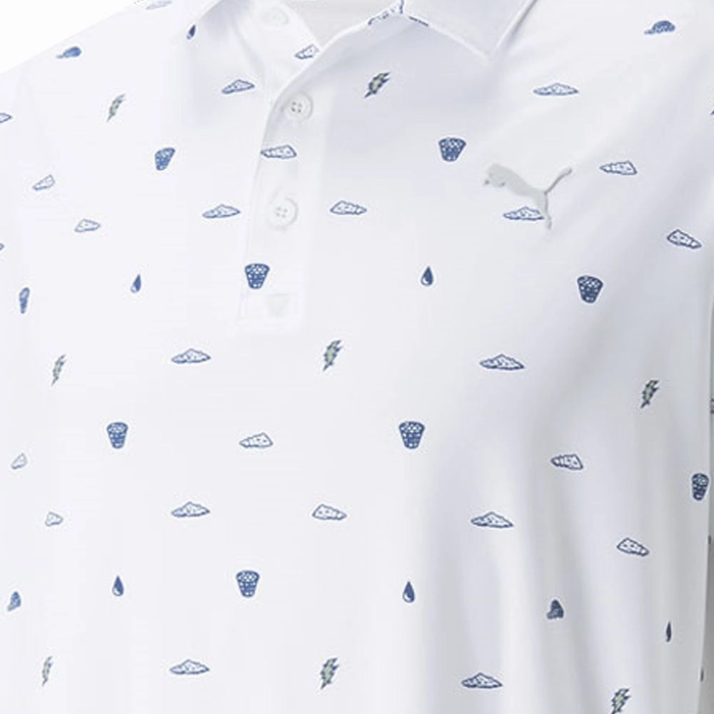 Puma MATTR Pouring Buckets Polo Shirt - Bright White/Bright Cobalt Reinforced Shoulder Seams Ribbed Collar Trim