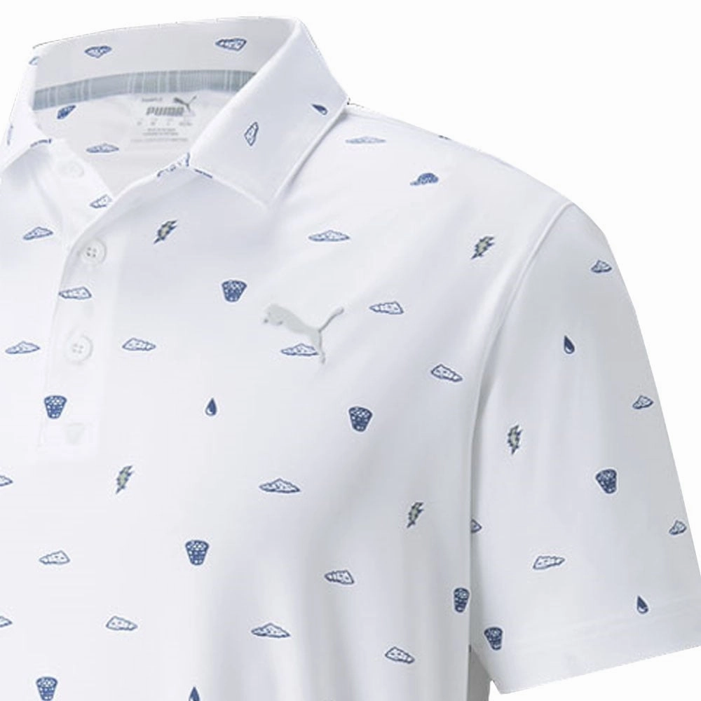 Puma MATTR Pouring Buckets Polo Shirt - Bright White/Bright Cobalt FunctionalPockets